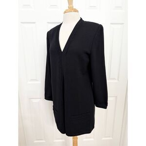 St John Basics Black V-Neck Open Front Long Cardigan Cable Novelty Sweater‎ M